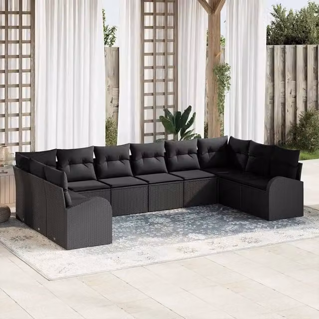 Set Divano da Giardino 10 pz Nero polyrattan 3354892