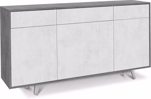 Mobile 3 Ante 3 Cassetti 164x92x41 cm Cemento/Ossido Bianco
