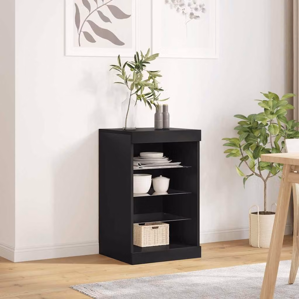 Credenza moderna vidaXL con luci LED nera, sospesa, L 41 cm x P 37 cm x H 67 cm