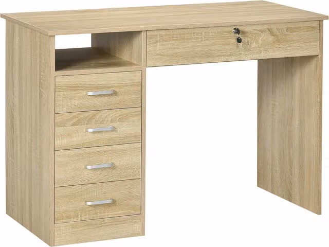 Scrivania HOMCOM in legno per ufficio o camera da letto, design moderno con piano rettangolare e finitura opaca, L 110 cm x P 50 cm x H 76 cm, Bianco