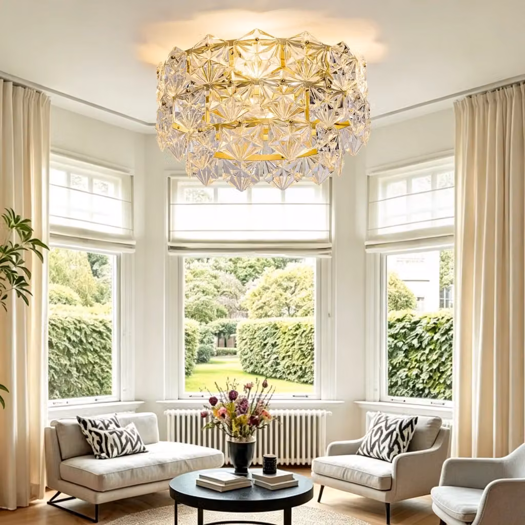 Ventilatore da soffitto con lampadario in cristallo dorato e vetro trasparente, con controllo tramite app e telecomando, funzione timer e LED, L/P/H: 120 x 60 x 52 cm – 2