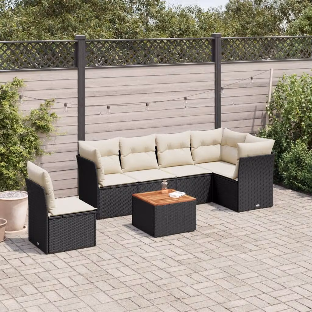 vidaXL Set Divano da Giardino a L con Polyrattan e Cuscini 7pz Nero – 1