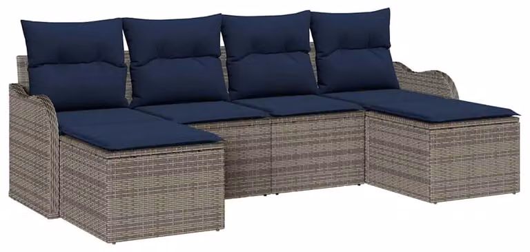 Set di divani, 6 pezzi, colore grigio, tessuto: poliestere