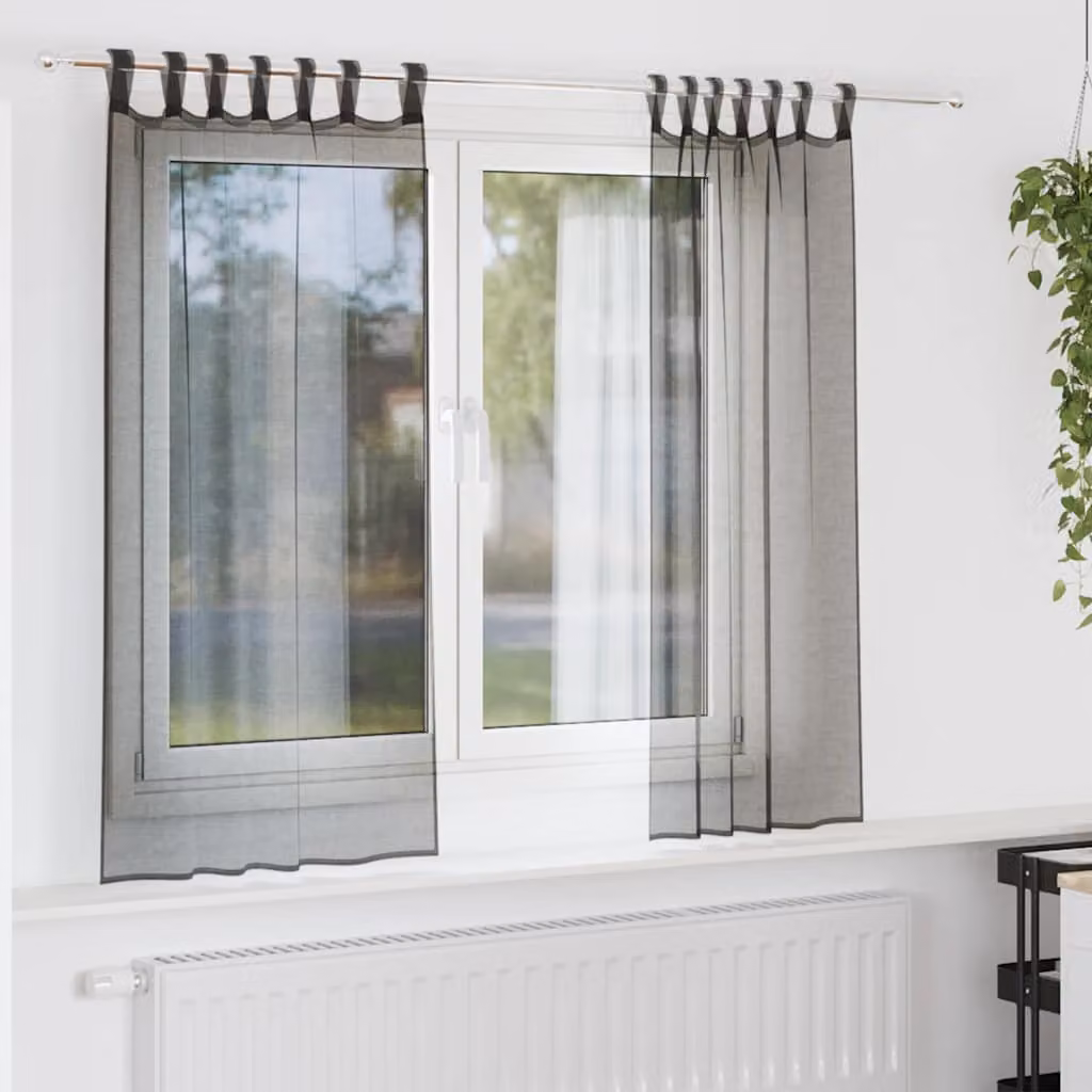 Set di 2 tende in voile semi-trasparenti vidaXL con linguetta, colore nero, in poliestere