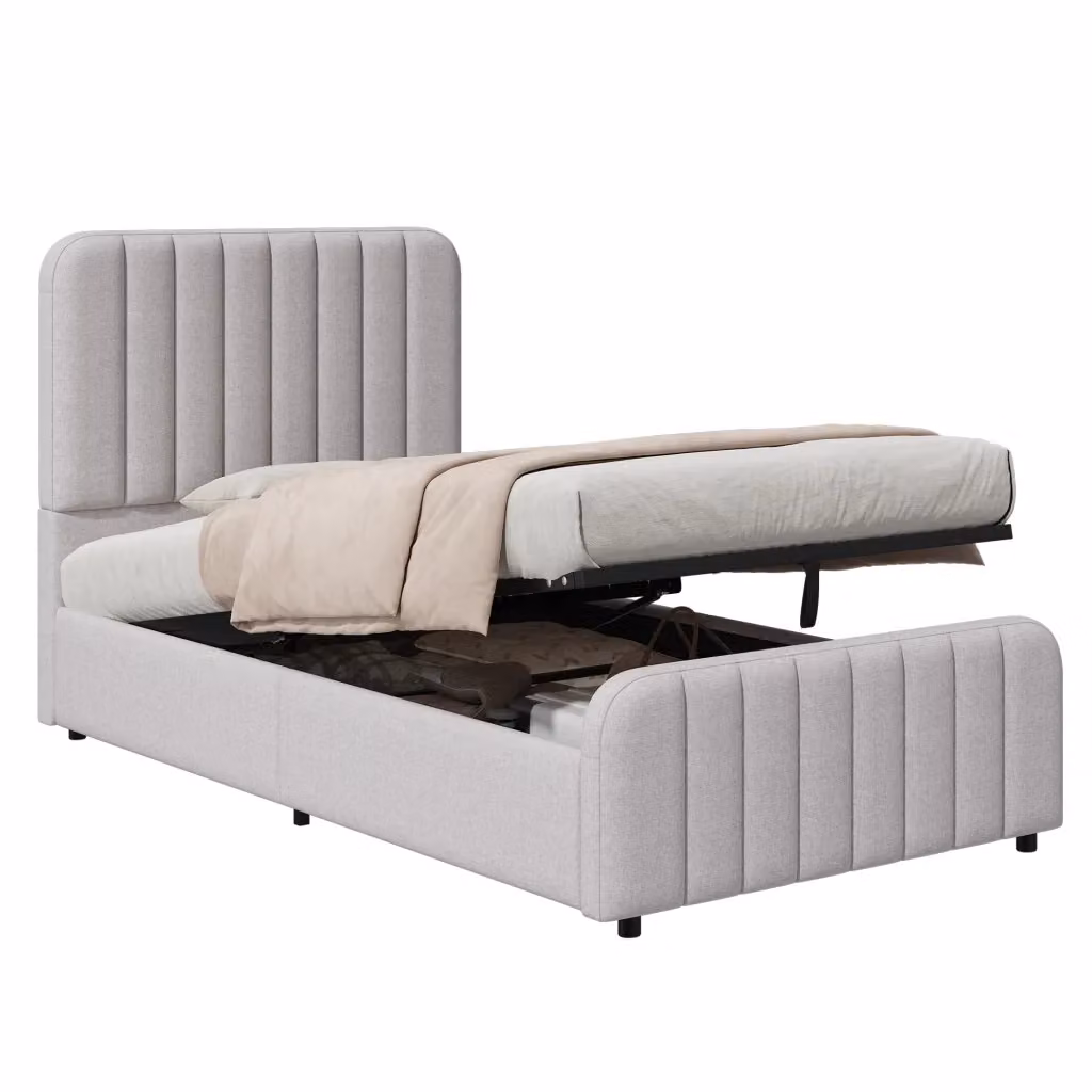 Letto Contenitore REDOM con Rete Sollevabile Imbottito Grigio L/P/H: 90 x 200 x 36,75 cm – 2
