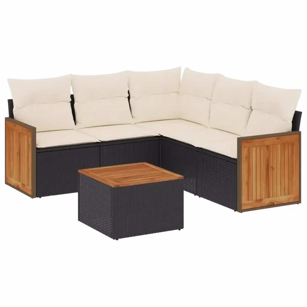 Set Divano da Giardino a L vidaXL in Polyrattan Nero con 6 Cuscini e Tavolino da Caffè – 2