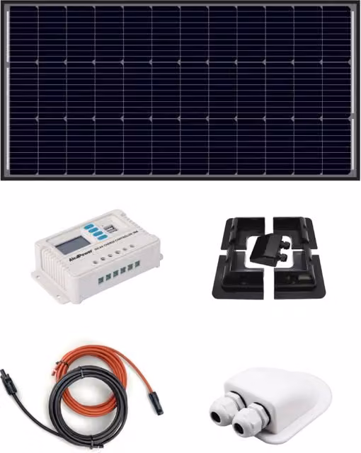 Kit Fotovoltaico Alcapower 110W Monocristallino per Camper, Barche e Caravan con Regolatore PWM 10A LCD Nero