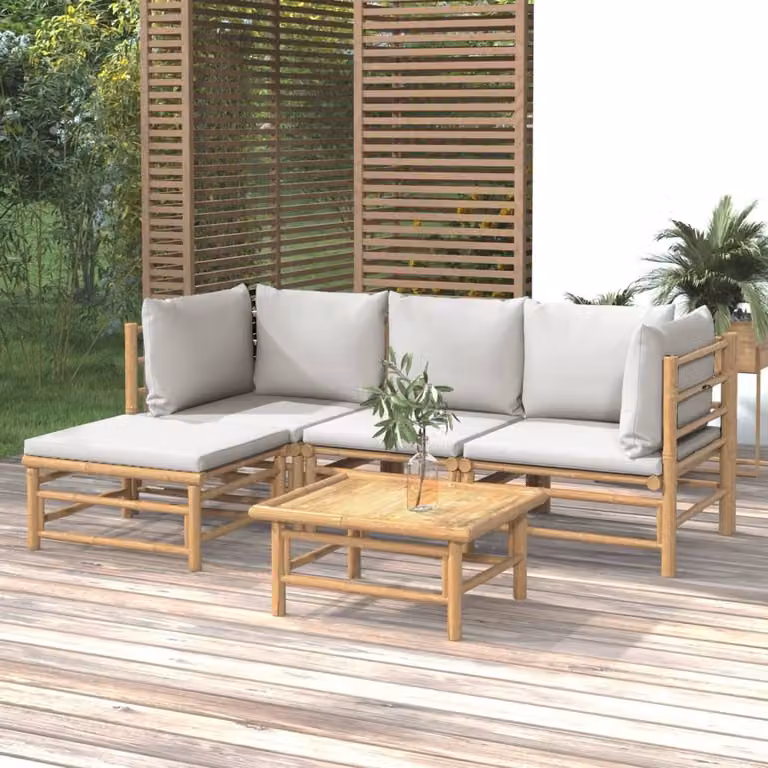 Maison Exclusive - Set da giardino da 5 pezzi con cuscini grigio chiaro in bambù