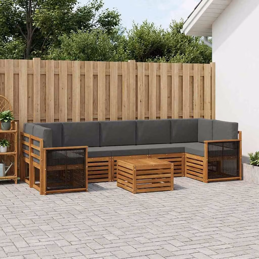 vidaXL Set di divani da esterno a L in legno di acacia con tavolo da caffè, 8 pezzi, Beige e Antracite