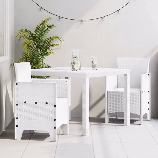 Set da pranzo per giardino e terrazzo vidaXL in rattan bianco con design minimalista