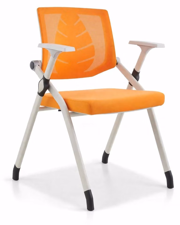 Sedia ergonomica per seminari, con braccioli e schienale a rete, di colore arancione