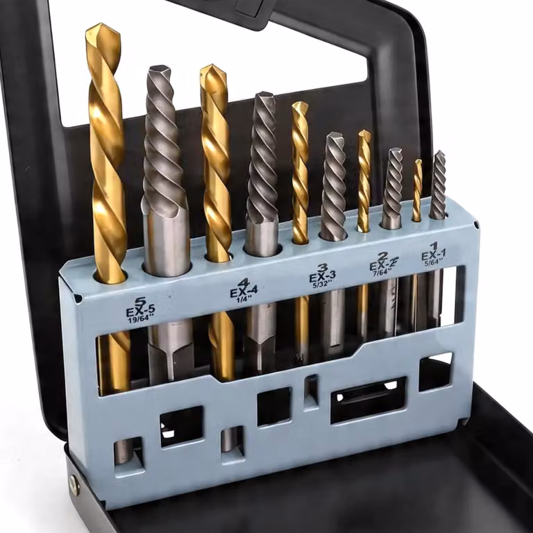 Set di 10 utensili per la rimozione di viti, con trapano a senso antiorario e custodia