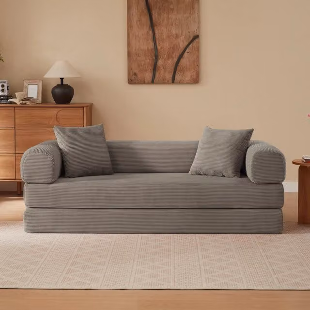 Divano convertibile modulare con schiuma e rivestimento in velluto, senza montaggio, tortora 41 × 41 × 99 cm