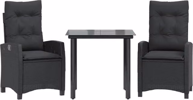 Set da Pranzo da Giardino 3 pz | Set Salotto da Giardino con Cuscini Nero in Polyrattan