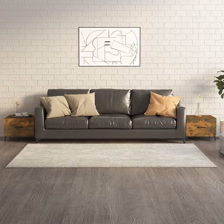 The Living Store Tavolini con gambe in metallo 2 pz. Rovere fumé 50x50x40 cm