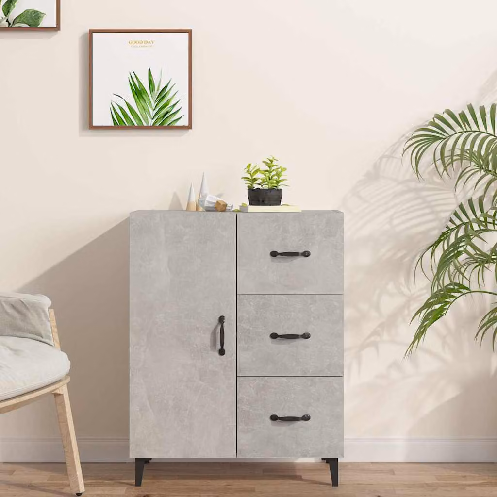 Credenza moderna vidaXL in legno multistrato grigio cemento, L: 69,5 cm, P: 34 cm, H: 90 cm