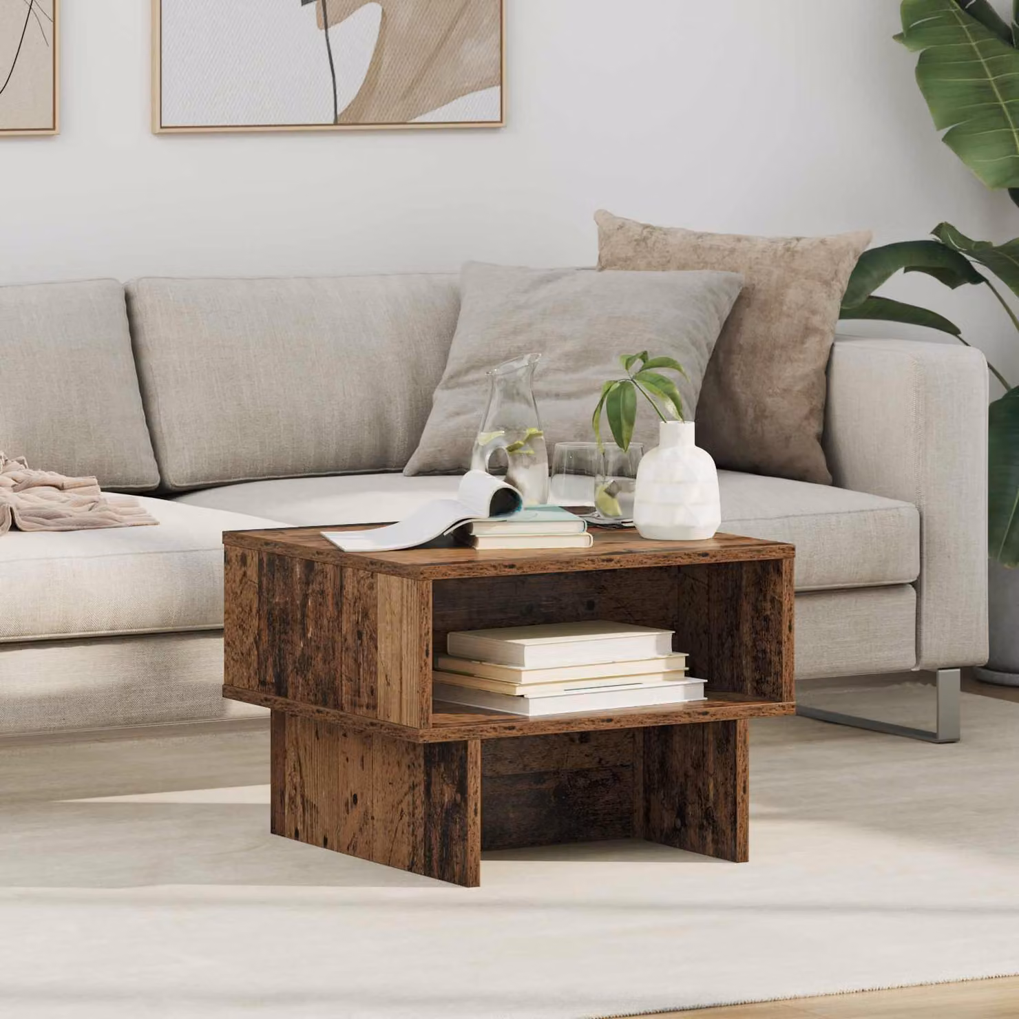 Tavolino da salotto moderno vidaXL in legno marrone L/P/H: 48 x 46 x 35 cm