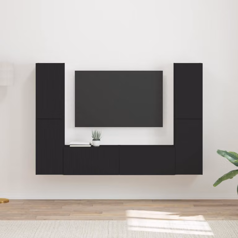 Set mobile TV moderno vidaXL in 6 pezzi nero opaco con legno MDF per soggiorno