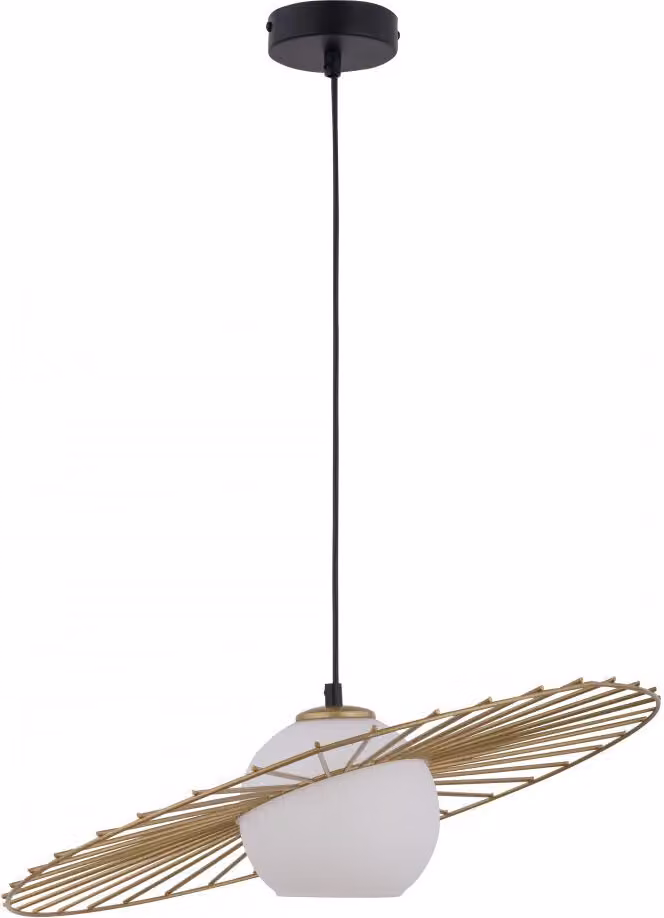 Lampada a sospensione decorativa industriale minimalista in oro con paralume in vetro bianco Sol 1xE27 15W Sigma Lighting