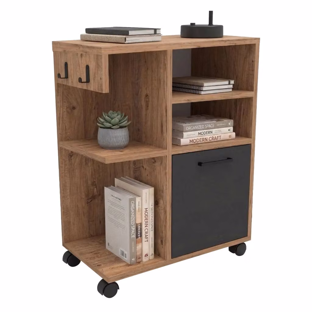 Armadio Multiuso DMORA con 1 Anta e 5 Ripiani, Marrone Rovere, L: 60 cm, H: 81 cm, P: 35 cm – 2