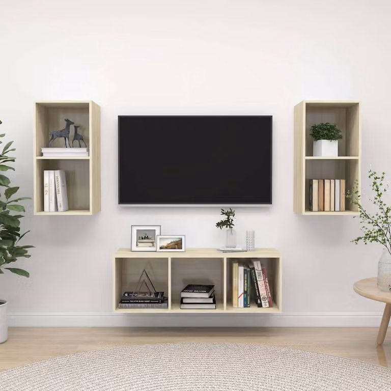 Set Mobili TV 3 Pezzi vidaXL in Legno Multistrato Rovere Sonoma Colore Marrone e Beige per Soggiorno