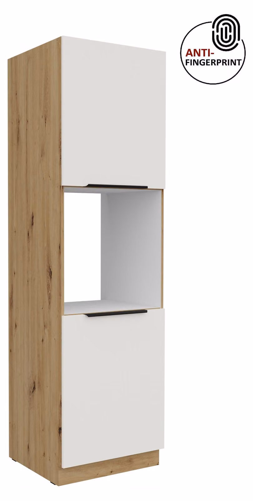 Credenza da cucina da 60 cm, cucina ARIA bianco ultra opaco + rovere Artisan opaco, frontali di alta qualità con rivestimento anti-impronta, mobile da cucina con chiusura ammortizzata