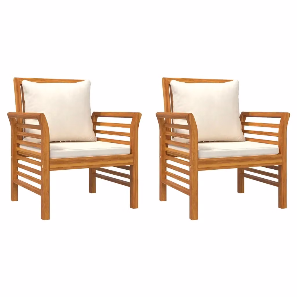 Set di 2 poltrone con cuscini vidaXL in legno di acacia oliato, colore bianco e marrone, stile rustico per giardino – 2