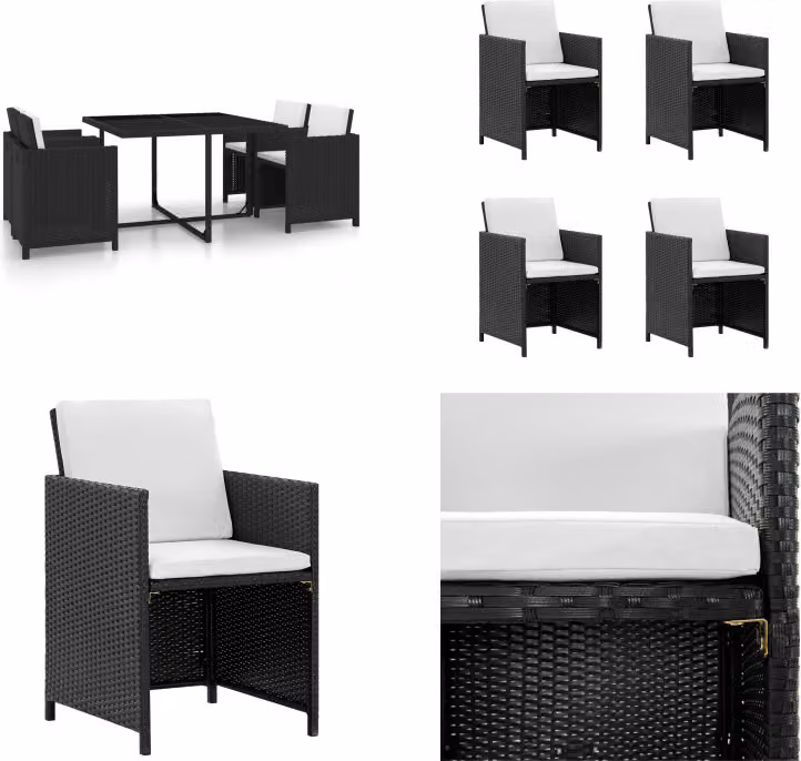 vidaXL Set da pranzo da giardino 5 pezzi con cuscini in poly rattan nero - Set di mobili da giardino - Set di mobili da giardino - Tavolo e sedie da giardino - Tavoli e sedie da giardino