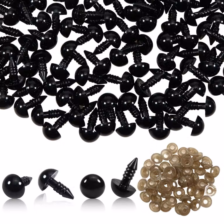 50 occhi di sicurezza in plastica nera, diametro 10 mm, con rondelle di supporto