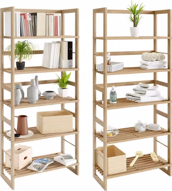 Set di 2 mensole freestanding Öland Casaria® in vero legno marrone L/P/H: 58 x 27 x 135,5 cm