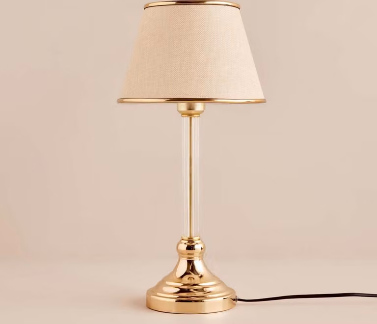 Opviq, lampada da tavolo di alta qualità, beige e oro, 45 cm, attacco E27, 100% tessuto, struttura in metallo