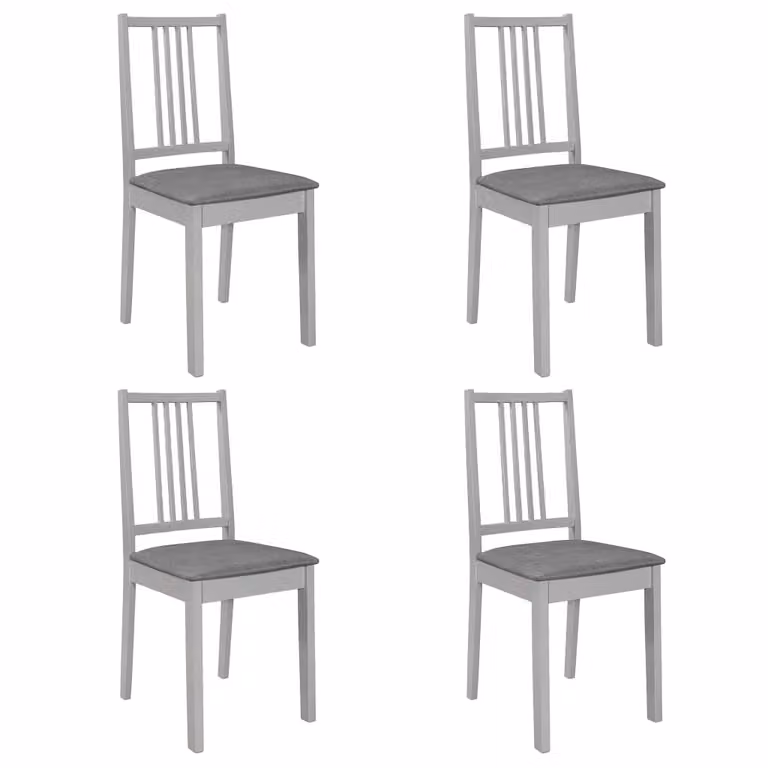 vidaXL Sedie da pranzo con cuscini 4 pz. Legno massiccio grigio