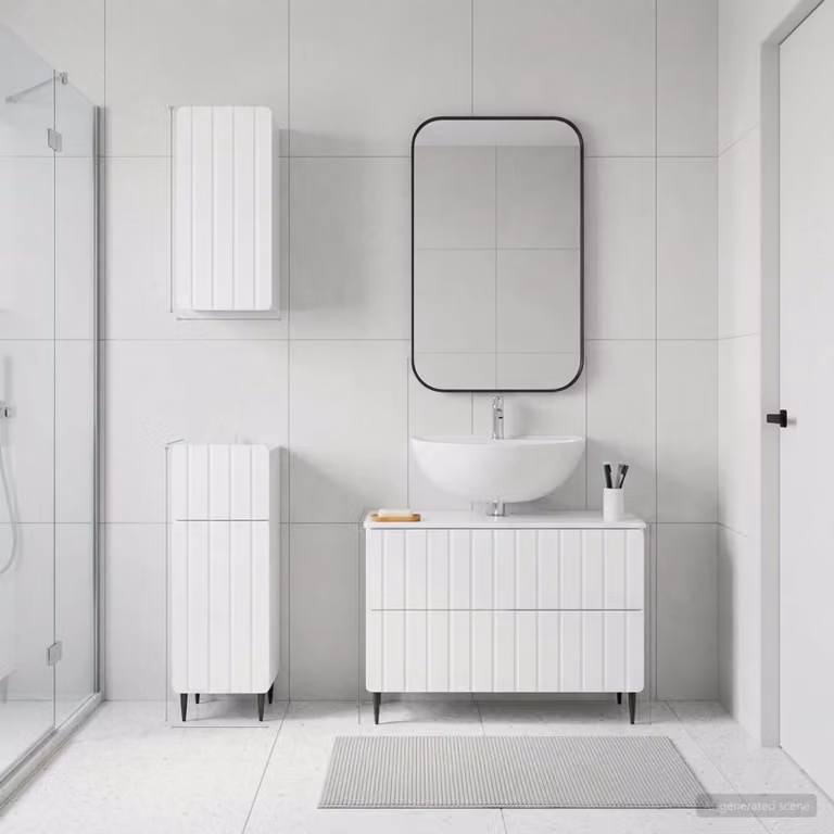 Set di armadietti da bagno moderno vidaXL ZWOLLE in 3 pezzi Bianco Lucido con mobile lavabo e pensili sospesi