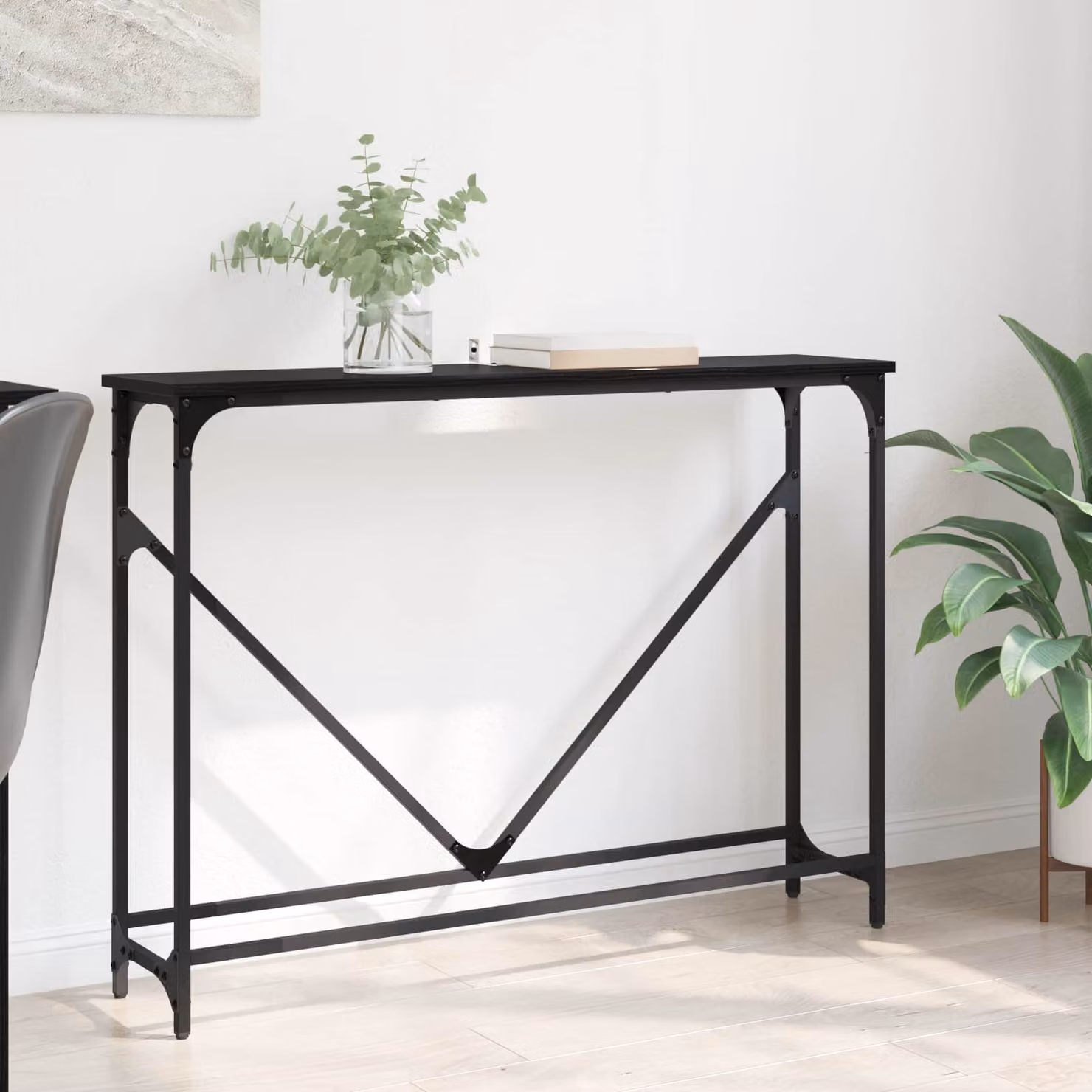 vidaXL Tavolo consolle in stile industriale nero L: 102 cm, P: 23 cm, H: 75 cm
