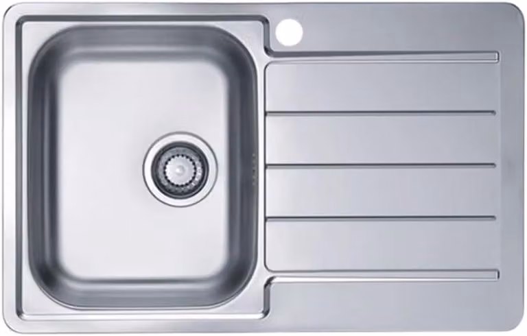 Lavello in acciaio inossidabile VBChome, 79 x 50 cm, con finitura effetto lino, da incasso. Lavello con foro per rubinetto e piano di scolo laterale. Adatto per camper e cucine. Include il gruppo di scarico