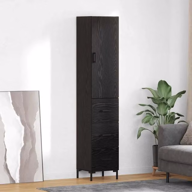 Credenza Buffet Armadio da Cucina vidaXL in Legno e Metallo Nero L: 69,5 cm, P: 34 cm, H: 180 cm