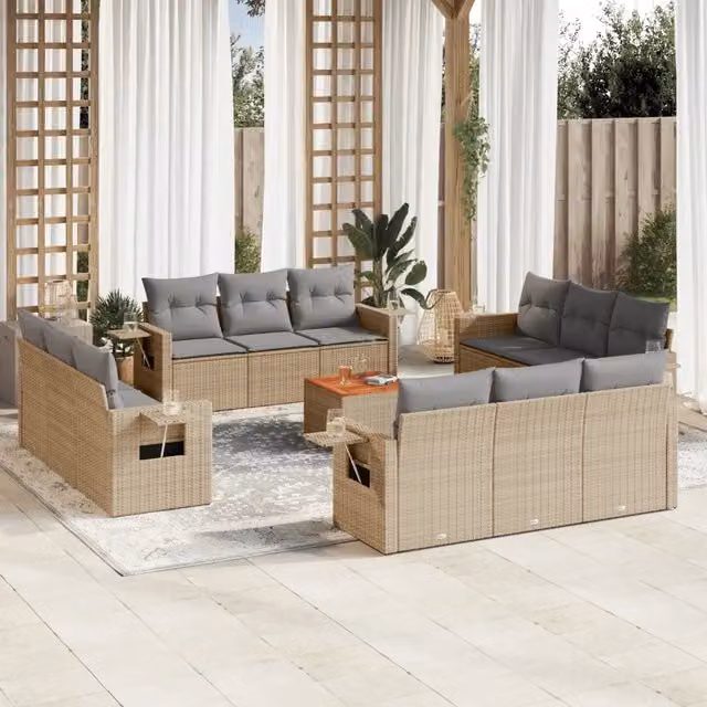 vidaXL Set Divano da Giardino 13 pz a forma di U in Polyrattan con Cuscini Beige e Grigio – 1