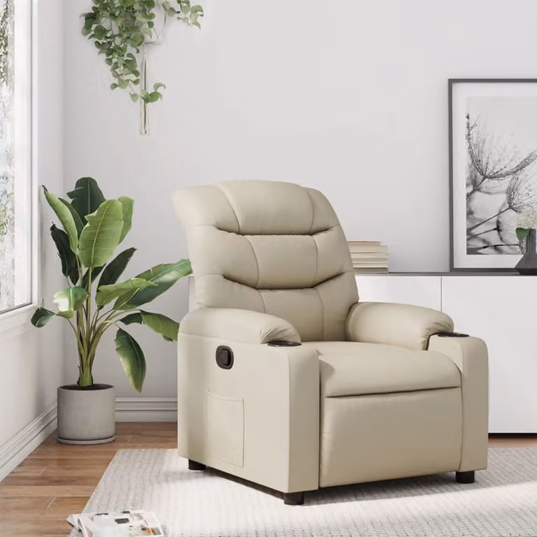 Poltrona Reclinabile Relax vidaXL in Similpelle Beige con Braccioli e Struttura in Metallo e Legno