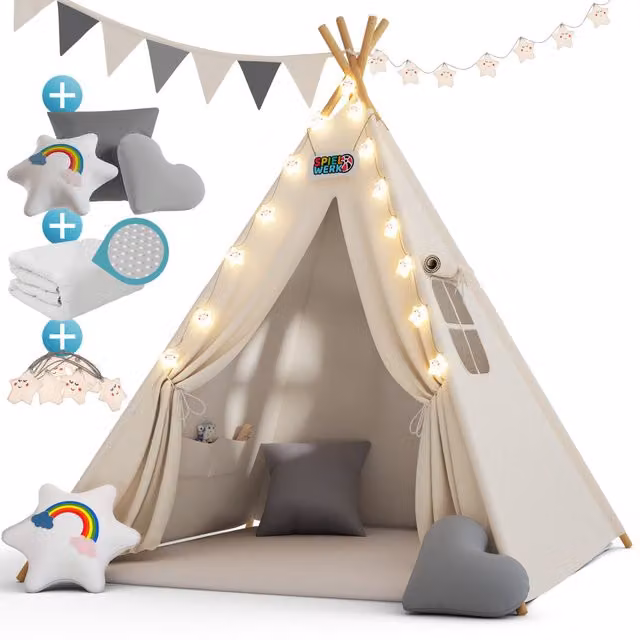 Tenda teepee per bambini Spielwerk bianco e grigio L: 160 cm, P: 130 cm, H: 130 cm – 1