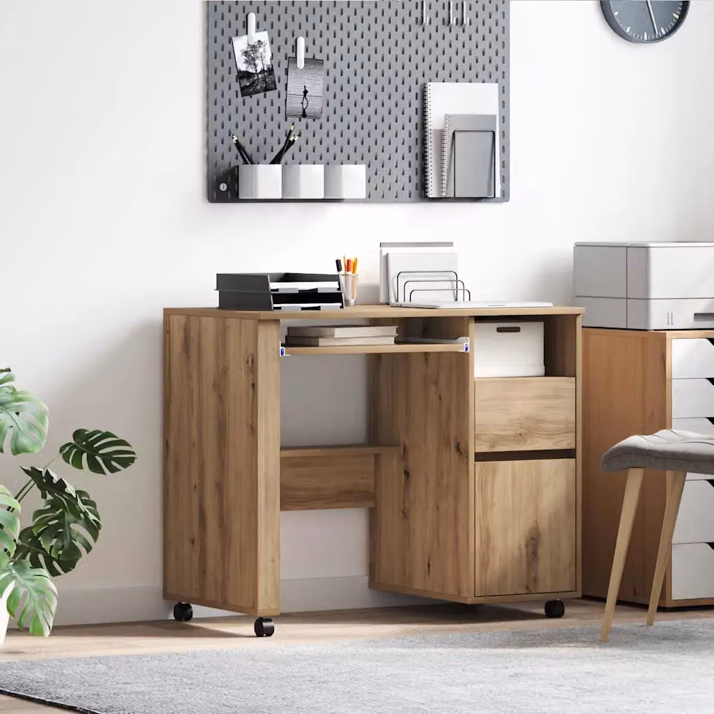 Scrivania moderna vidaXL in legno ingegnerizzato color marrone con ruote L/P/H: 75 x 120 x 50 cm