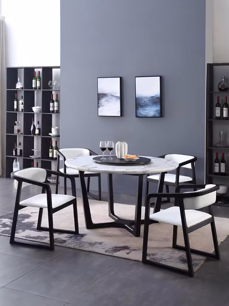 Rund Tisch Ess Zimmer Holz Runde Tische Designer Original Marmor 4 Stuhl Set
