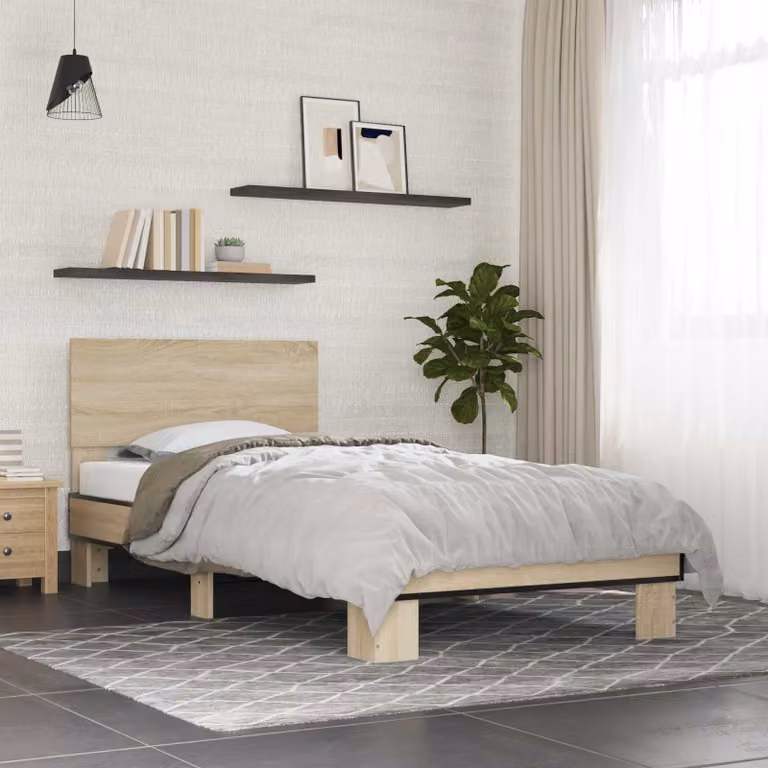 Struttura letto con testata vidaXL in legno Rovere Sonoma, colore marrone, L 80 x P 200 cm