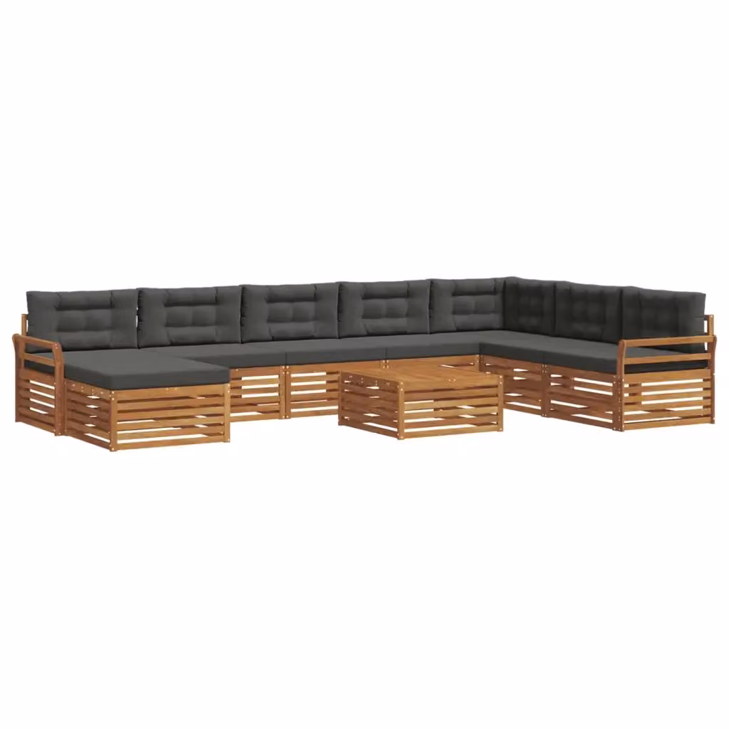 Set di divani da esterno vidaXL in legno di acacia con cuscini, colore naturale e antracite, 9 pezzi – 2