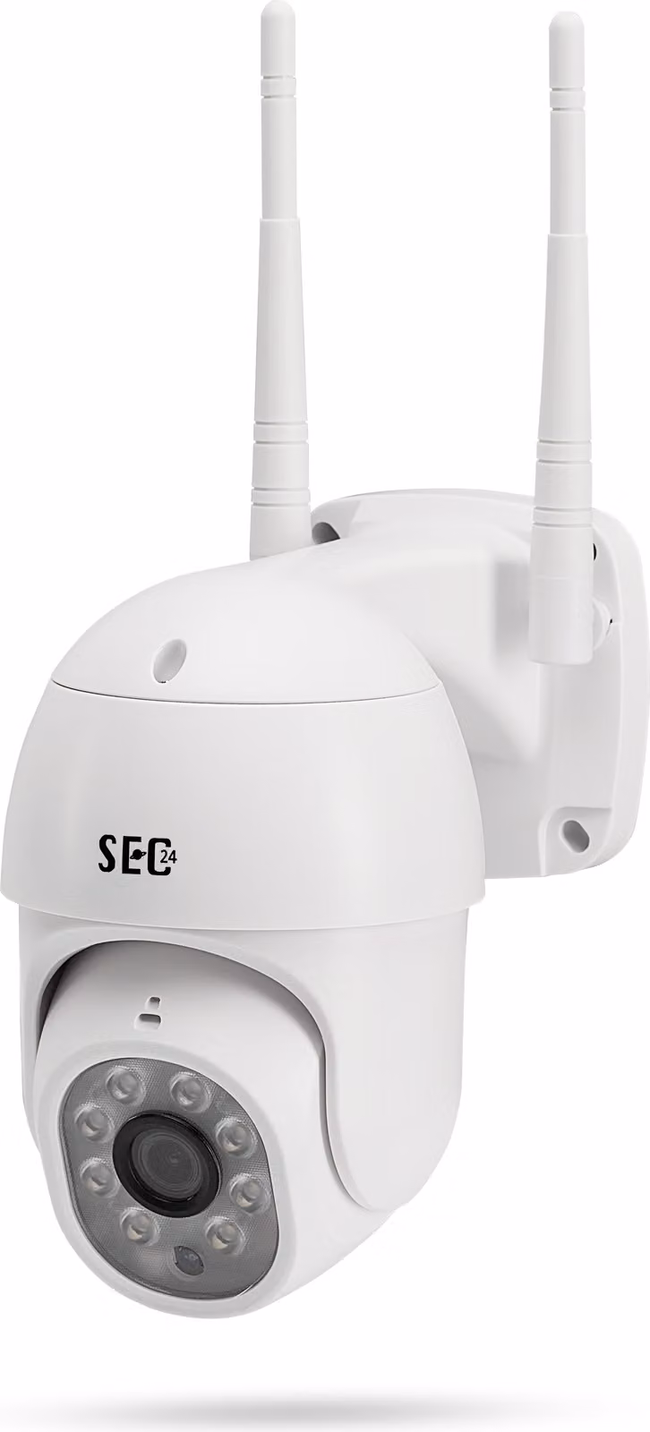 SEC 24 telecamera di sorveglianza per esterni WLAN, telecamera di sorveglianza per esterni PTZ 1080P, con rilevatore di movimento, allarme a sirena, visione notturna a colori, audio a 2 vie, bianco.