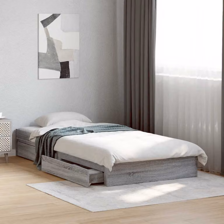 vidaXL Giroletto con Cassetti in Legno Multistrato Grigio Sonoma 90x200 cm
