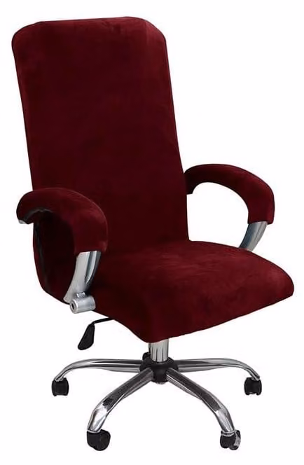 Copertura in velluto per sedia da ufficio con braccioli, color borgogna