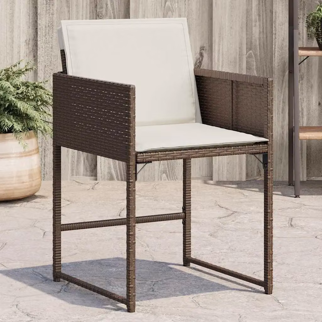 Set di 4 sedie da giardino in polyrattan marrone e bianco con cuscini e braccioli – 2
