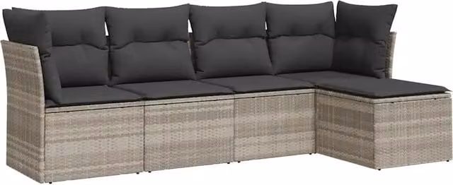 Set Divano da Giardino 5pz | Set Salotto da Giardino con Cuscini Grigio Chiaro Polyrattan