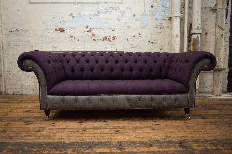 Lila Chesterfield Couch Sofa Polster 3 Sitzer Couchen Sitz Garnitur Sofas
