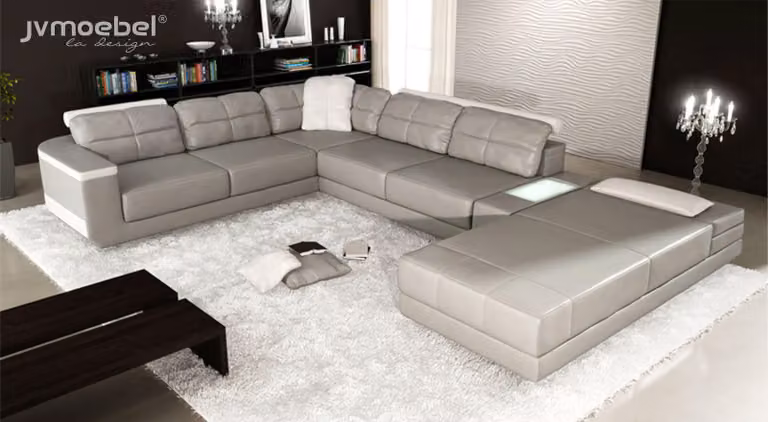 Wohnlandschaft Ecksofa Couch Grau Leder Polster Sitz Ecke Sofa U-Form Sofas